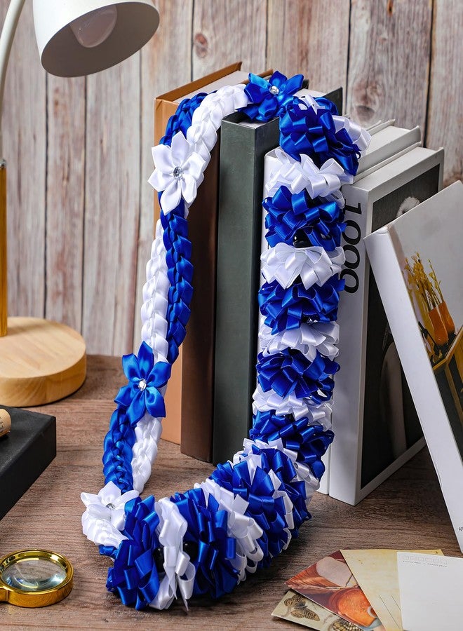 Canlierr Graduation Leis Class of 2026 Grad Ribbon Leis Double Braided Necklace Hawaiian Flower Garland with Heart Kukui Nut for Man Woman Graduation Party Supplies(Blue, White) - Image 3