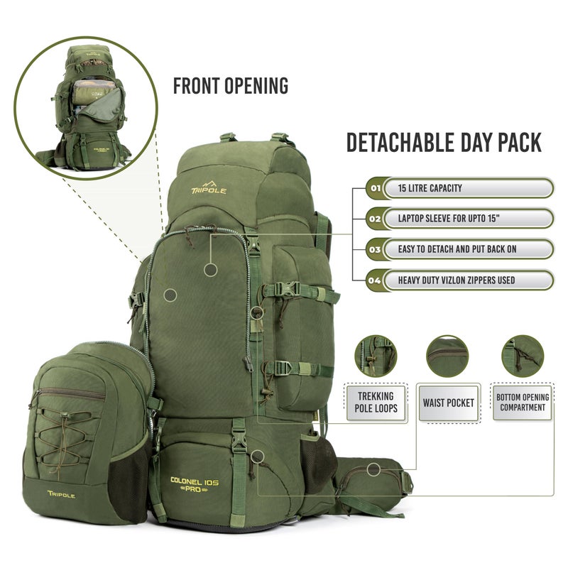 Tripole Colonel Pro Metal Frame Rucksack Front Opening Detachable Bag Rain Cover 3 Year - Image 3