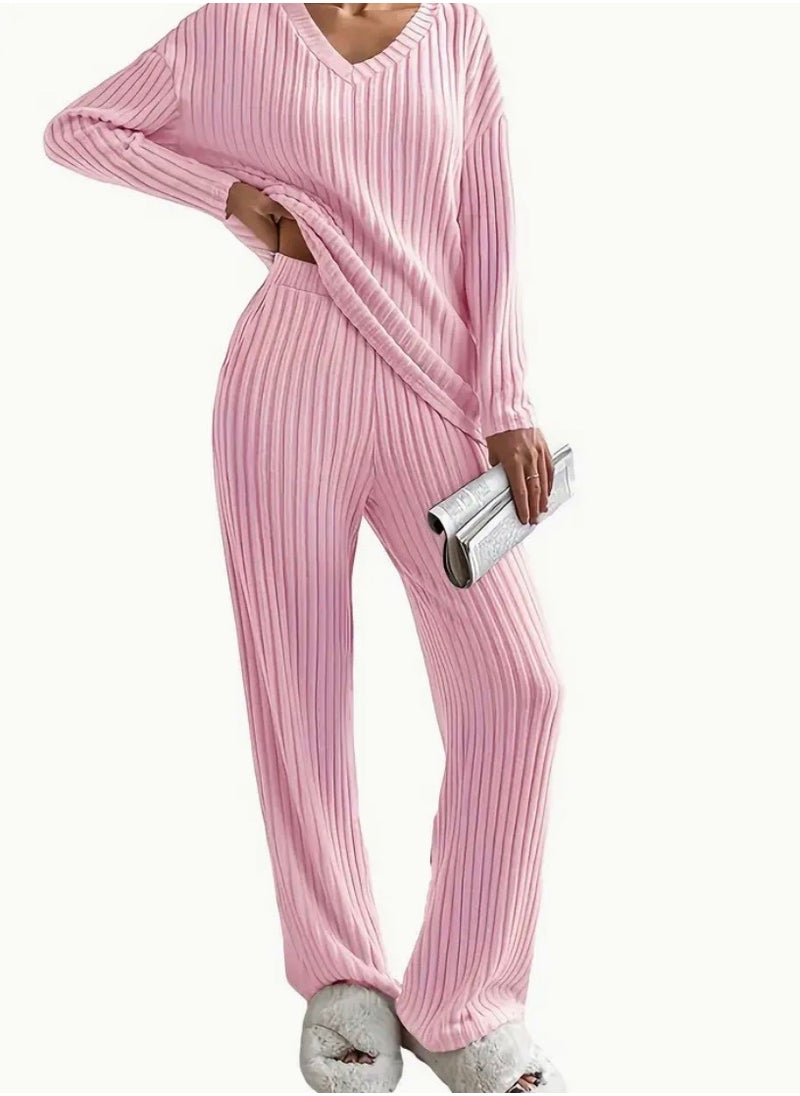 SOLOBUY - Women's pajama set, Soft and Comfy, Color Pink, Long Sleeve, Pants - Image 1