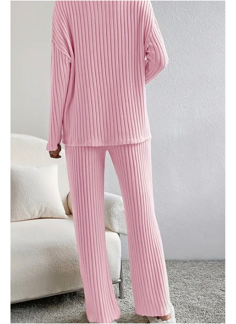 SOLOBUY - Women's pajama set, Soft and Comfy, Color Pink, Long Sleeve, Pants - Image 1