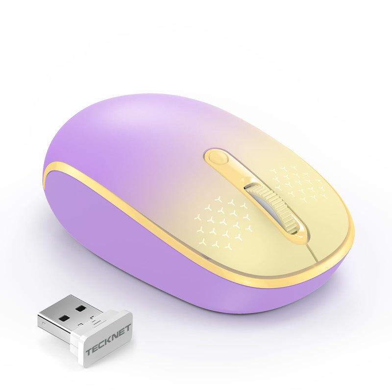 TECKNET Wireless Mouse, 2.4G Quiet Computer Mouse with USB Receiver, 4 Buttons Portable Cordless Mice for Chromebook, Laptop, PC, Mac, 800/1200/1600 DPI - Pink-Yellow Gradient - Image 1