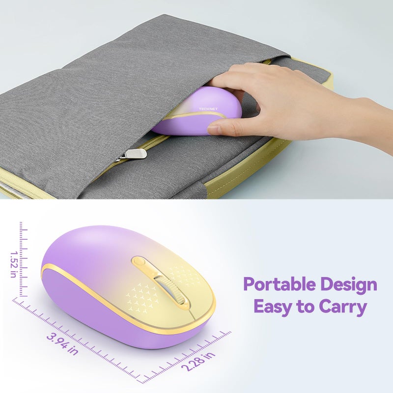 TECKNET Wireless Mouse, 2.4G Quiet Computer Mouse with USB Receiver, 4 Buttons Portable Cordless Mice for Chromebook, Laptop, PC, Mac, 800/1200/1600 DPI - Pink-Yellow Gradient - Image 3