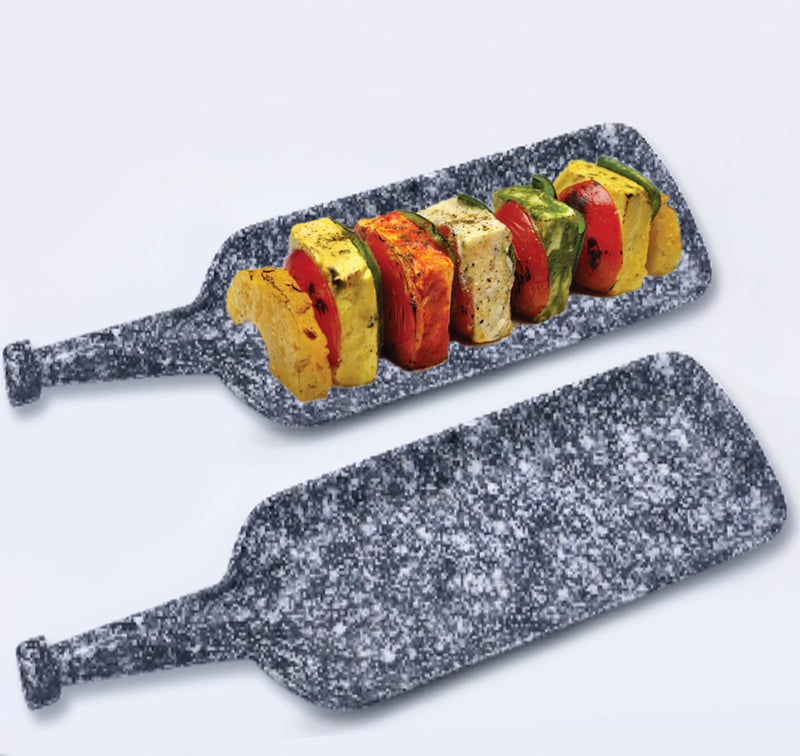 ZIDO Exclusive Pack of 2 Grey Nite Marble Design Multi Purpose Serving Platter for All Types of Snacks Like Noodles, Chilly Potato, Pasta, Chaap, Paneer Tikka, Tandoori Items and as Your Wish. - Image 1