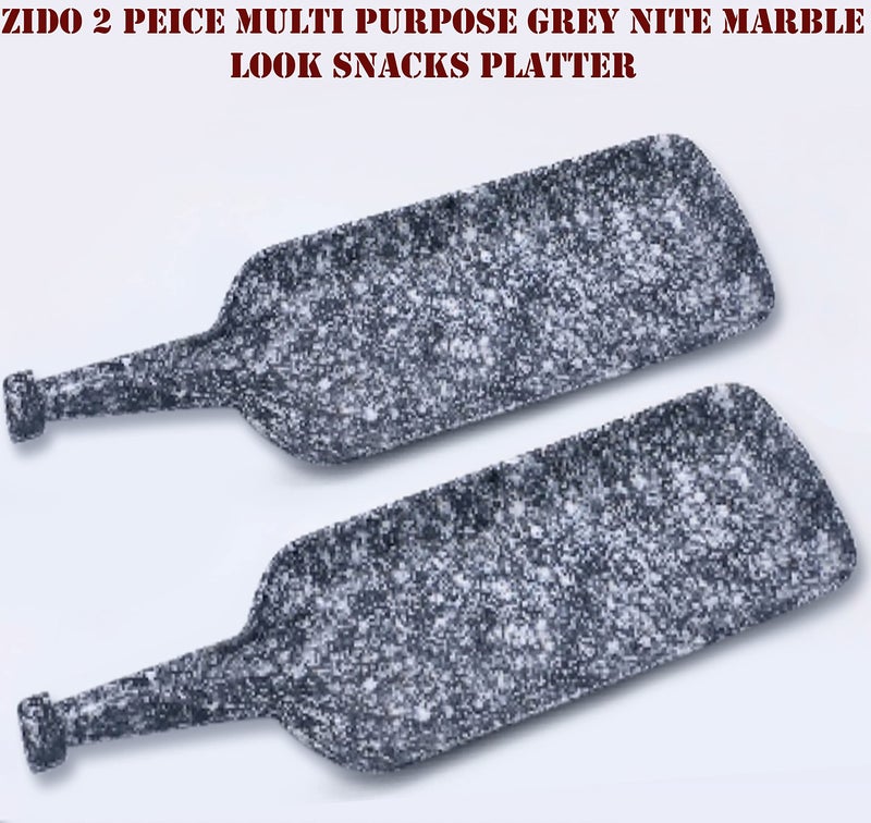 ZIDO Exclusive Pack of 2 Grey Nite Marble Design Multi Purpose Serving Platter for All Types of Snacks Like Noodles, Chilly Potato, Pasta, Chaap, Paneer Tikka, Tandoori Items and as Your Wish. - Image 2