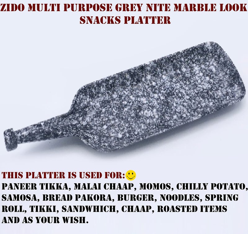 ZIDO Exclusive Pack of 2 Grey Nite Marble Design Multi Purpose Serving Platter for All Types of Snacks Like Noodles, Chilly Potato, Pasta, Chaap, Paneer Tikka, Tandoori Items and as Your Wish. - Image 5