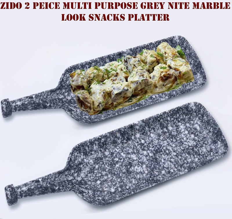ZIDO Exclusive Pack of 2 Grey Nite Marble Design Multi Purpose Serving Platter for All Types of Snacks Like Noodles, Chilly Potato, Pasta, Chaap, Paneer Tikka, Tandoori Items and as Your Wish. - Image 4