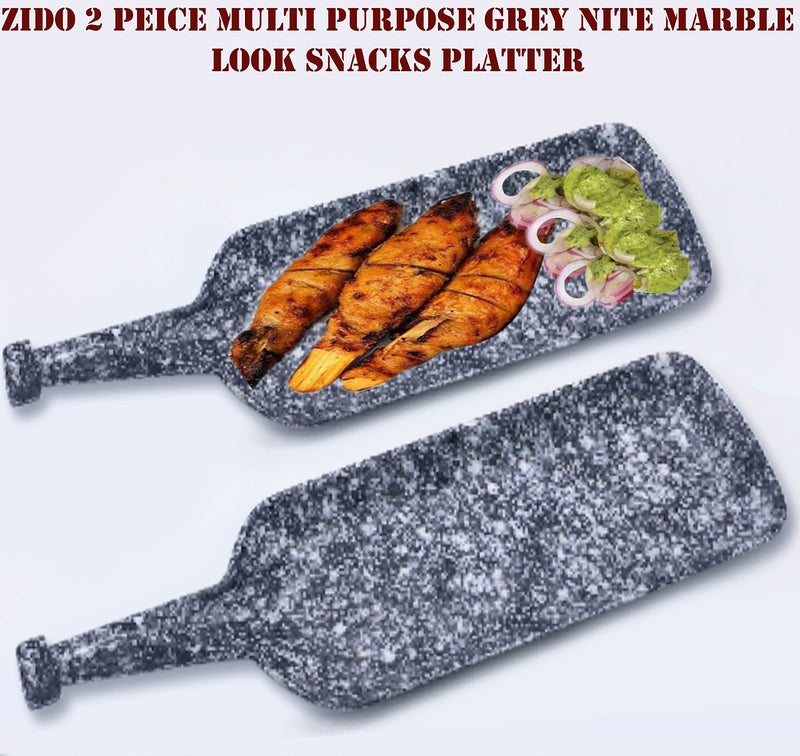 ZIDO Exclusive Pack of 2 Grey Nite Marble Design Multi Purpose Serving Platter for All Types of Snacks Like Noodles, Chilly Potato, Pasta, Chaap, Paneer Tikka, Tandoori Items and as Your Wish. - Image 3