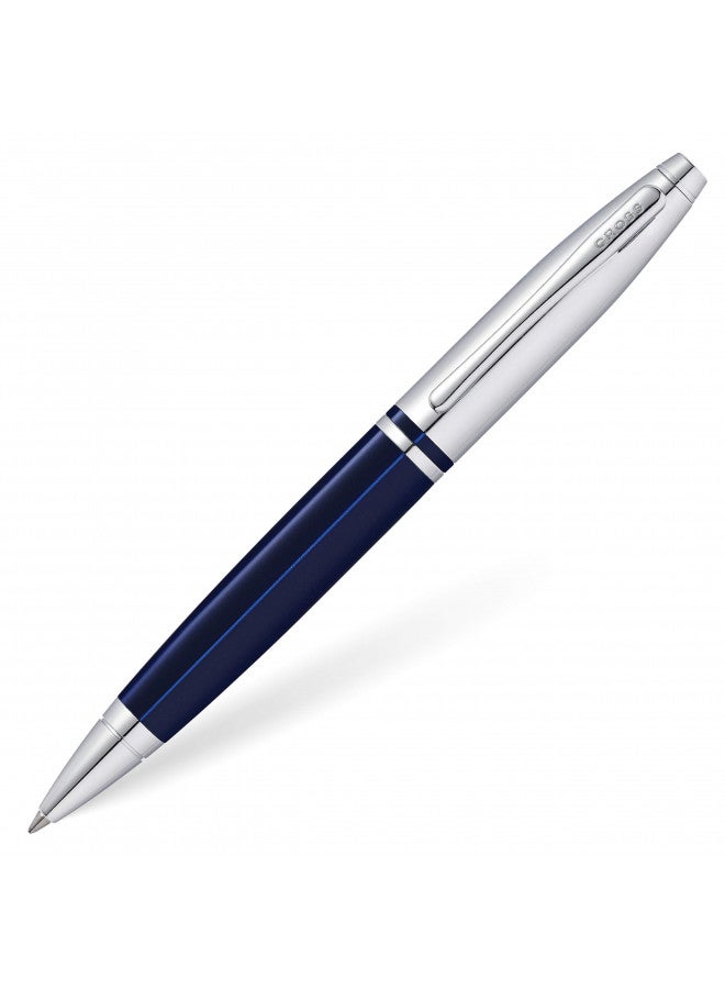 Cross Calais Refillable Ballpoint Pen, Medium Ballpen, Includes Premium Gift Box - Chrome/Blue - Image 1