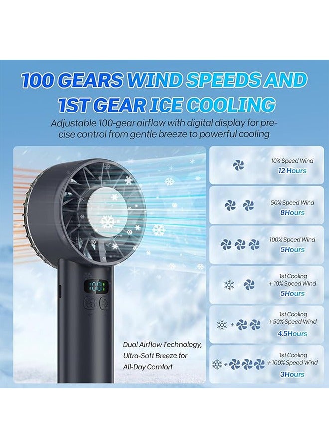 Sthxyfaith Portable Handheld Ice Fan, Turbo Cooling Fans,100 Gear Hurricane Wind, ANC Silent Motor, Digital Display, USB C Rechargeable, Mini Icy Personal Electric Fan for Outdoor & Indoor (Black) - Image 3