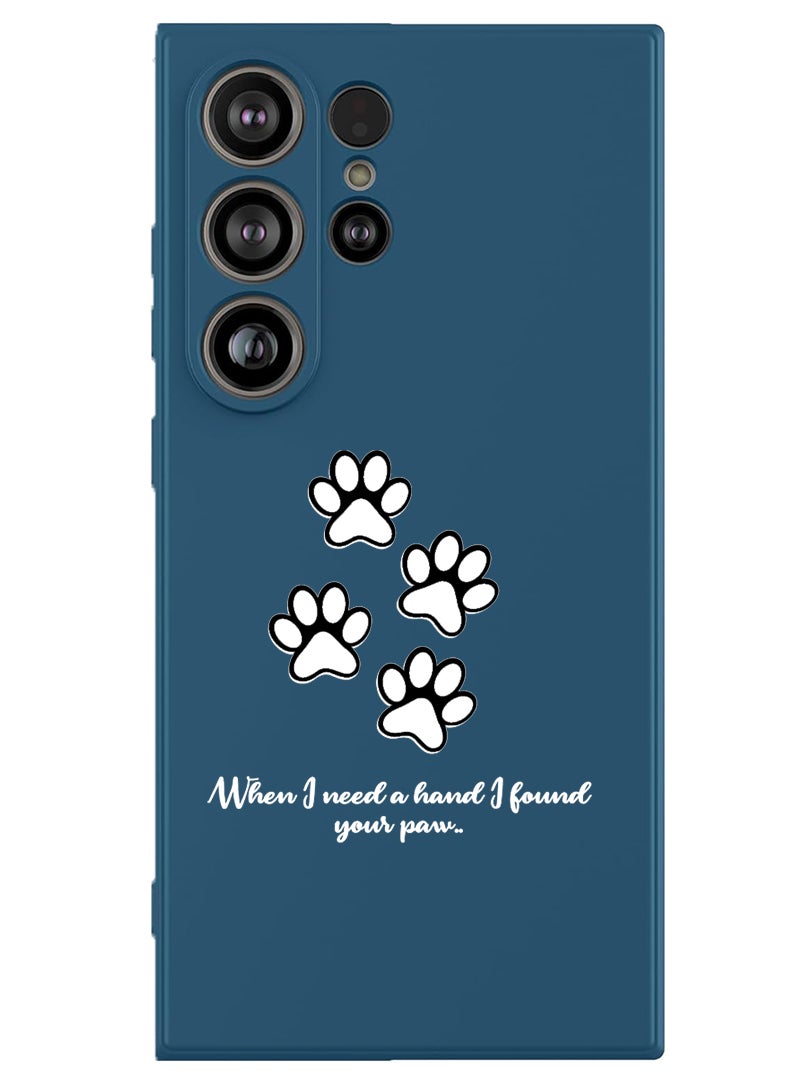 Theodor Protective Slim Fit Case Liquid Silicone Cover with Full Body Protection Anti-Scratch Shockproof Case For Samsung Galaxy S25 Ultra (Blue) - paw print - White - Image 1