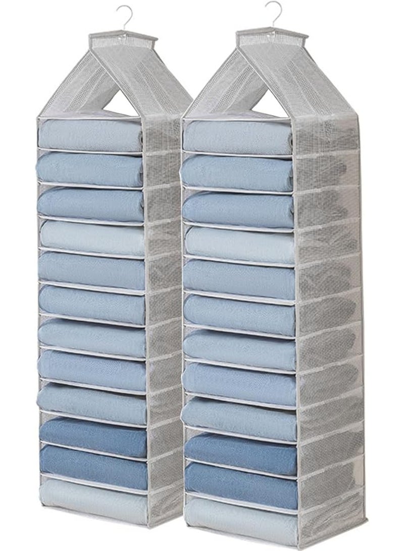 YelaJoy 2 Packs Yoga Legging Storage Organizer Hanging, Closet Hanging Shelf Short Clothes Storage Shelf, 12 Shelves Foldable Hanging Closet Organizer for T-Shirt, Towel (2 Gray)  - Image 1