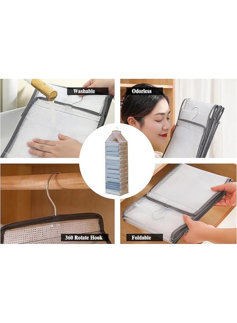 YelaJoy 2 Packs Yoga Legging Storage Organizer Hanging, Closet Hanging Shelf Short Clothes Storage Shelf, 12 Shelves Foldable Hanging Closet Organizer for T-Shirt, Towel (2 Gray)  - Image 5