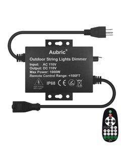 Outdoor Dimmer Switch for String Lights, 1000W Max Power IP68 Waterproof Wireless RF Remote Control Timer Switch, 3 Prong Outlet Plug-in Dimmer for Dimmable LED String Lights Patio Lights