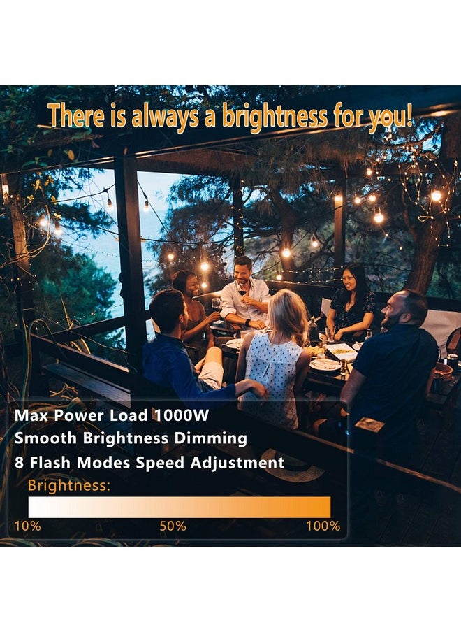 Aubric - Outdoor Dimmer Switch for String Lights, 1000W Max Power IP68 Waterproof Wireless RF Remote Control Timer Switch, 3 Prong Outlet Plug-in Dimmer for Dimmable LED String Lights Patio Lights - Image 1