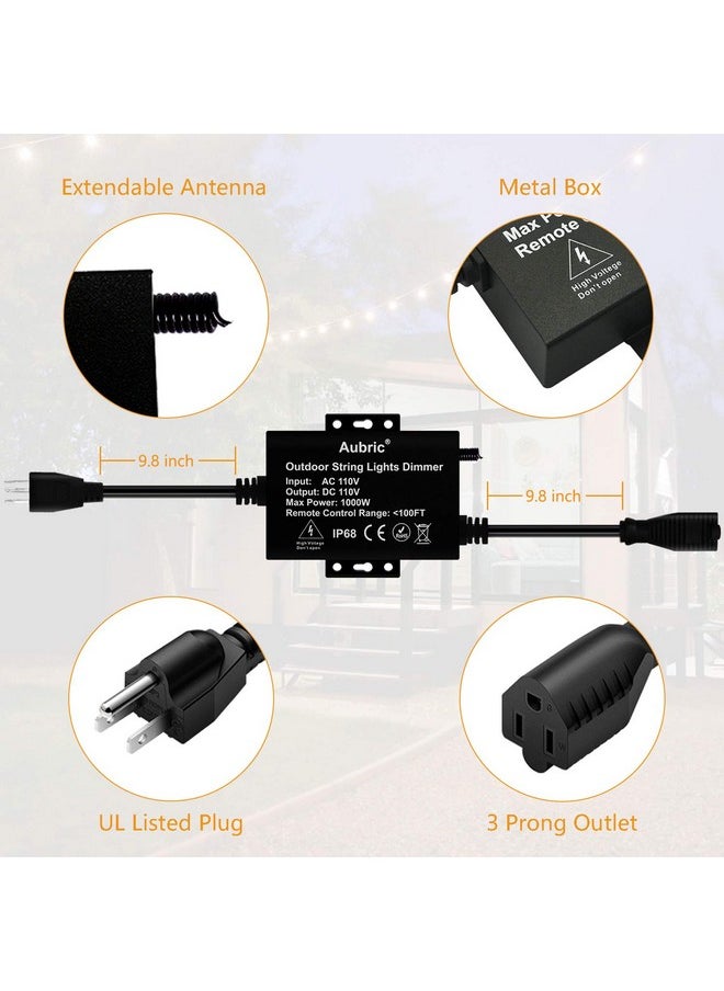 Aubric - Outdoor Dimmer Switch for String Lights, 1000W Max Power IP68 Waterproof Wireless RF Remote Control Timer Switch, 3 Prong Outlet Plug-in Dimmer for Dimmable LED String Lights Patio Lights - Image 1