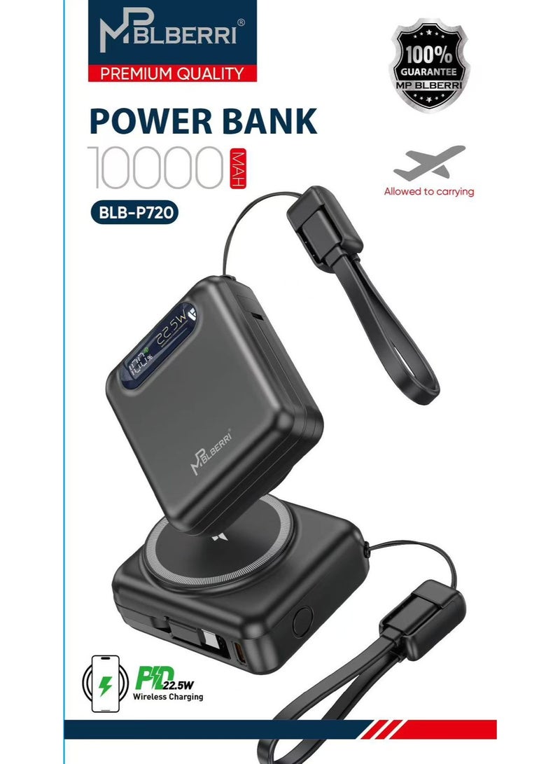 mpBLBERRI MP BLBERRI 10000mAh 22.5W PD Fast Charging Wireless Power Bank – Dual USB & Type-C Portable Charger with LED Display – BLB-P720 - Image 5