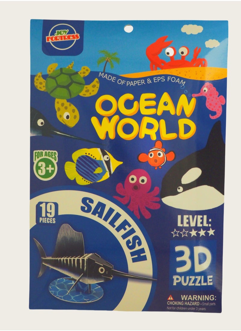 Kid's Ocean World Animals DIY Puzzle: 3D Sailfish Paper Model Kit - Quick Assembly Educational Toy to Boost Spatial IQ  - Image 2
