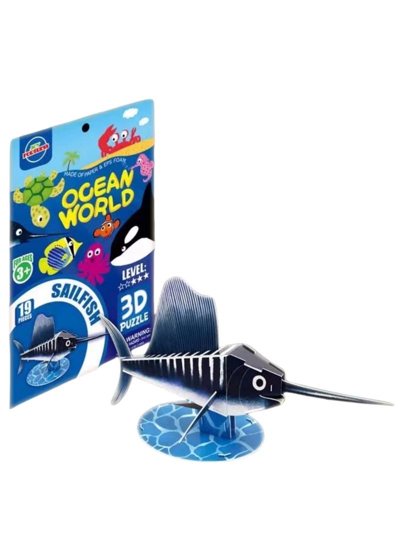 Kid's Ocean World Animals DIY Puzzle: 3D Sailfish Paper Model Kit - Quick Assembly Educational Toy to Boost Spatial IQ  - Image 1