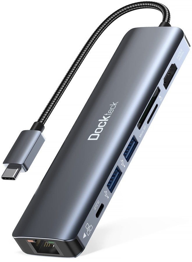 Dockteck USB C Hub Dockteck 7-in-1 Dock DD0003 USB C Adapter, Ethernet LAN RJ45, 4K 60Hz HDMI, 100W Power Delivery, 2 USB 3.0 Ports and SD/microSD for MacBook M1, iPad Pro, Surface Pro and More - Image 1