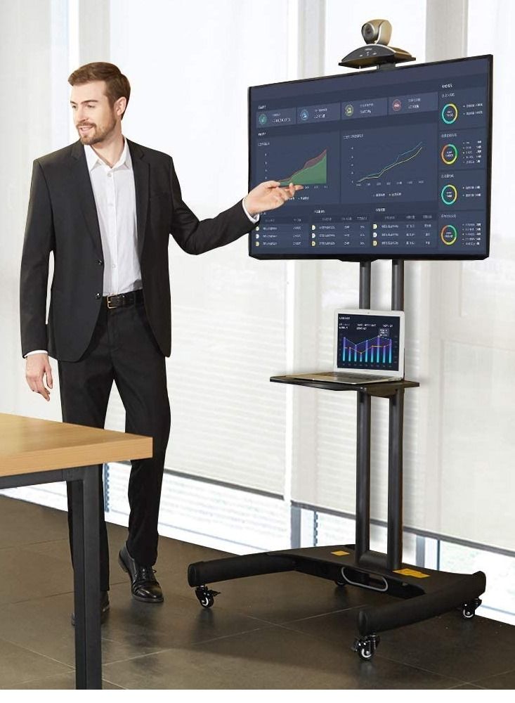 Mobile TV Stand With Lockable Wheels For 32-65 Inch TVs Black - Image 1