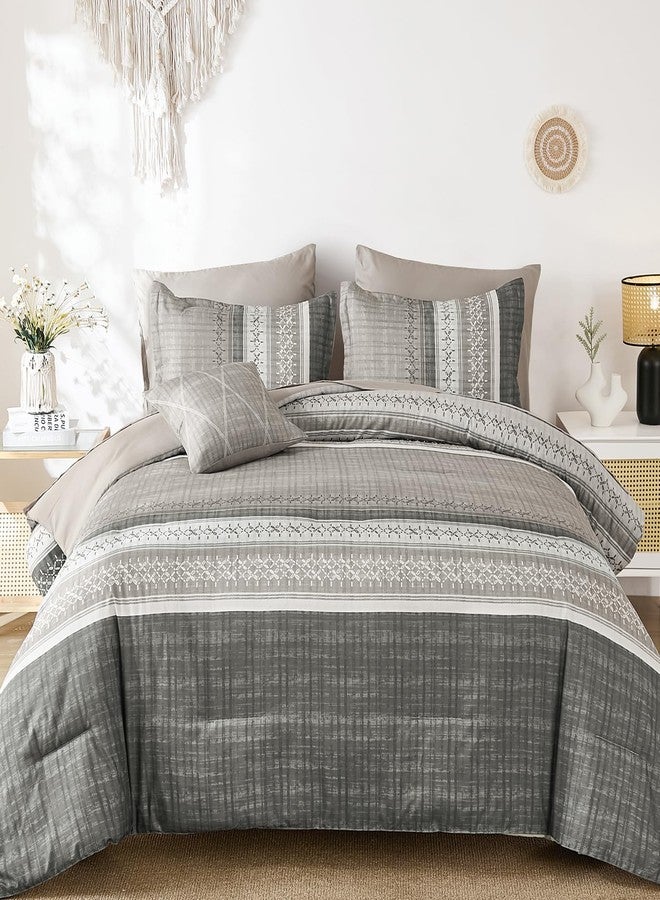 Dintszyayue Taupe Queen Comforter Size Set, 7 Pieces Striped Texture Bed in a Bag Bedding Sets, Lightweight Soft Comforter and Sheet Set, All Season Microfiber Teen Boys Bedding Sets for Men Women - Image 2