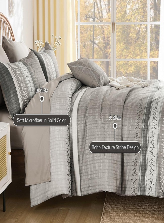 Dintszyayue Taupe Queen Comforter Size Set, 7 Pieces Striped Texture Bed in a Bag Bedding Sets, Lightweight Soft Comforter and Sheet Set, All Season Microfiber Teen Boys Bedding Sets for Men Women - Image 4