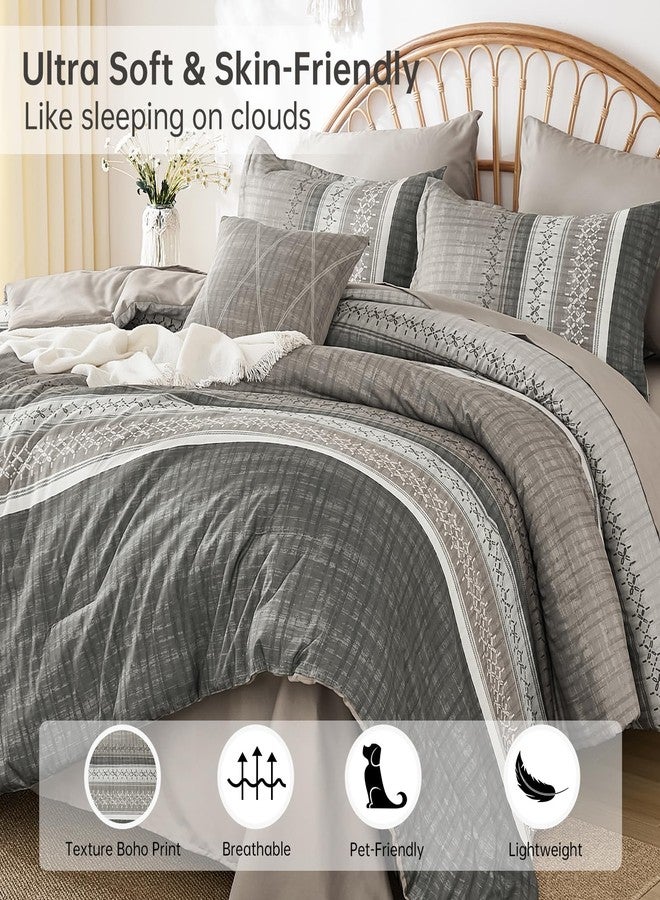 Dintszyayue Taupe Queen Comforter Size Set, 7 Pieces Striped Texture Bed in a Bag Bedding Sets, Lightweight Soft Comforter and Sheet Set, All Season Microfiber Teen Boys Bedding Sets for Men Women - Image 5