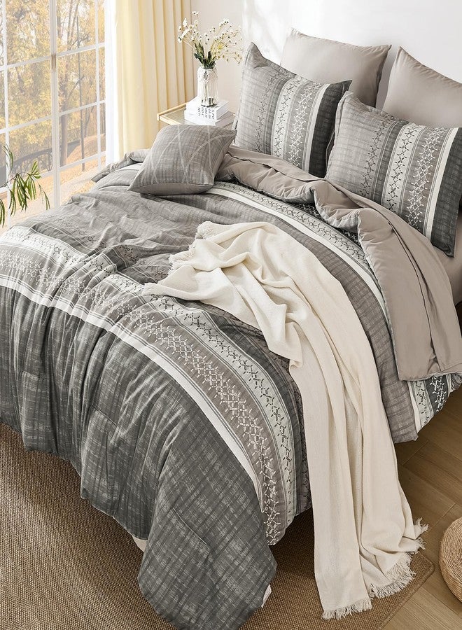 Dintszyayue Taupe Queen Comforter Size Set, 7 Pieces Striped Texture Bed in a Bag Bedding Sets, Lightweight Soft Comforter and Sheet Set, All Season Microfiber Teen Boys Bedding Sets for Men Women - Image 3