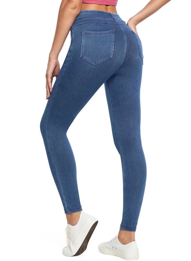 IUGA Stretchy Jeans for Women High Waist Jeggings Tummy Control Skinny Jeans Pull on Leggings with Pockets Trendy Casual, Stormy Blue, S - Image 1