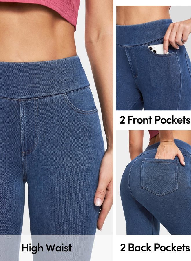IUGA Stretchy Jeans for Women High Waist Jeggings Tummy Control Skinny Jeans Pull on Leggings with Pockets Trendy Casual, Stormy Blue, S - Image 3