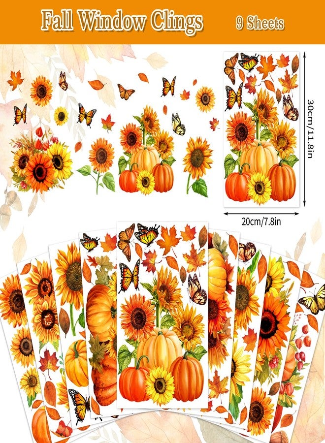 وولاين مجموعة ملصقات نوافذ قابلة لإعادة الاستخدام من والين، 9 أوراق، بتصميمات عباد الشمس واليقطين والفراشات، مثالية لعيد الشكر والخريف، ولمستلزمات حفلات المنزل والمدرسة. - Image 5