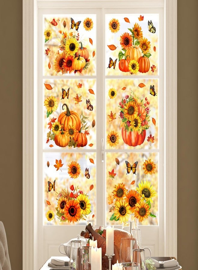 وولاين مجموعة ملصقات نوافذ قابلة لإعادة الاستخدام من والين، 9 أوراق، بتصميمات عباد الشمس واليقطين والفراشات، مثالية لعيد الشكر والخريف، ولمستلزمات حفلات المنزل والمدرسة. - Image 4
