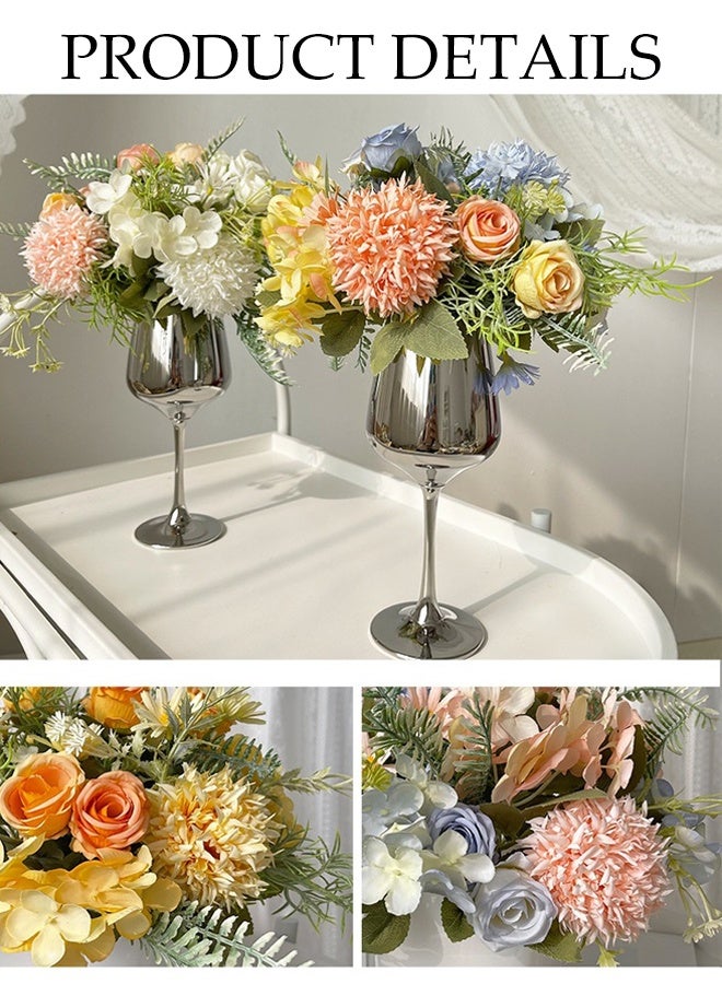 DUNISO Artificial Multicolour Rose Flowers Bouquet Simulation Flowers Mixed Rose Hydrangea Flower Bouquet with Silver Tall Cup Fake Flowers Plants Silk Flower Arrangements Wedding Bouquets Decor for Wedding Party Centerpiece Home Office Table Decoration Gift - Image 5