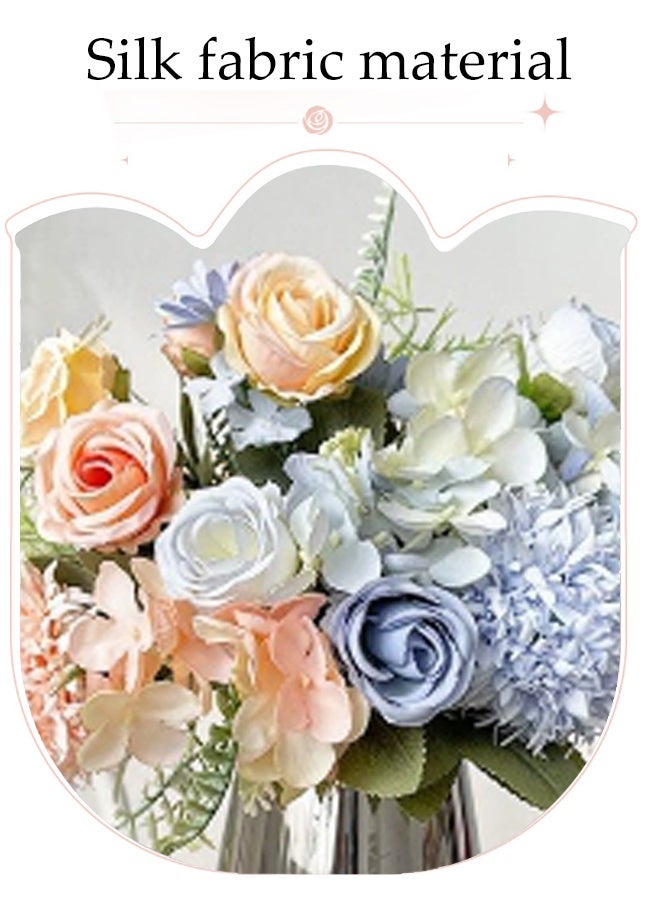 DUNISO Artificial Multicolour Rose Flowers Bouquet Simulation Flowers Mixed Rose Hydrangea Flower Bouquet with Silver Tall Cup Fake Flowers Plants Silk Flower Arrangements Wedding Bouquets Decor for Wedding Party Centerpiece Home Office Table Decoration Gift - Image 2