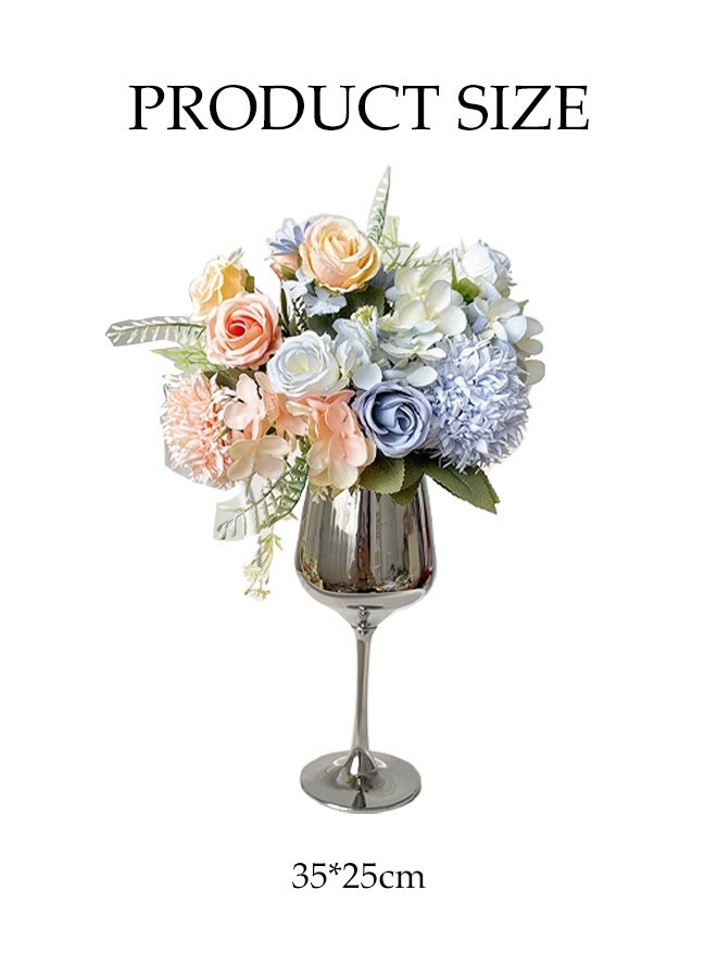 DUNISO Artificial Multicolour Rose Flowers Bouquet Simulation Flowers Mixed Rose Hydrangea Flower Bouquet with Silver Tall Cup Fake Flowers Plants Silk Flower Arrangements Wedding Bouquets Decor for Wedding Party Centerpiece Home Office Table Decoration Gift - Image 4