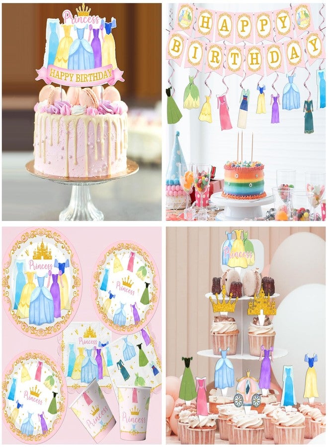 Cextoga Princess Birthday Party Decorations,181pcs Princess Party Decorations Tableware Pink Princess Plates and Napkins Cups Tablecloth Banner Hanging Swirls Cake Topper for Girl Birthday Supplies,Serve 24 - Image 5