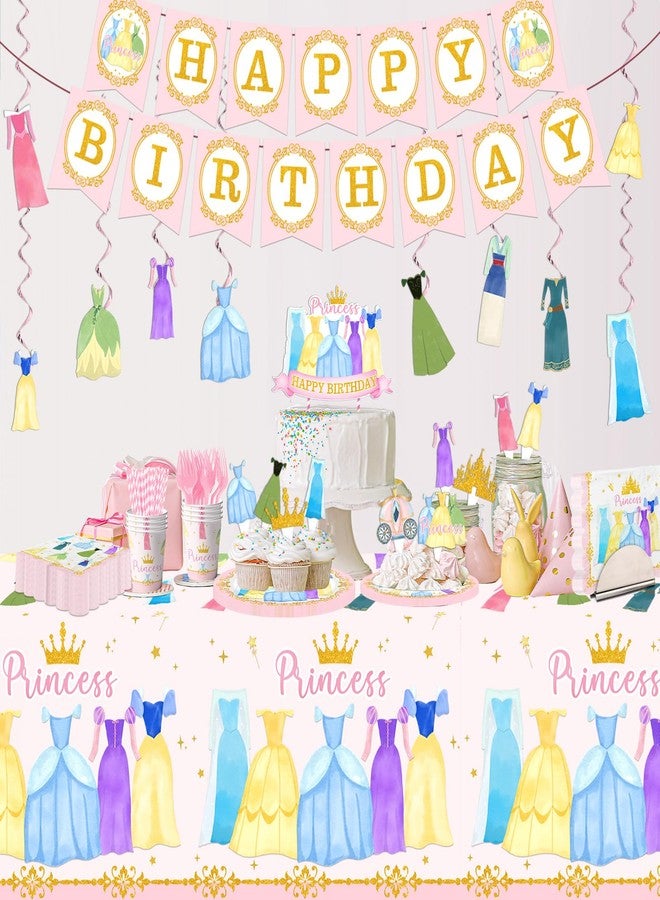 Cextoga Princess Birthday Party Decorations,181pcs Princess Party Decorations Tableware Pink Princess Plates and Napkins Cups Tablecloth Banner Hanging Swirls Cake Topper for Girl Birthday Supplies,Serve 24 - Image 4
