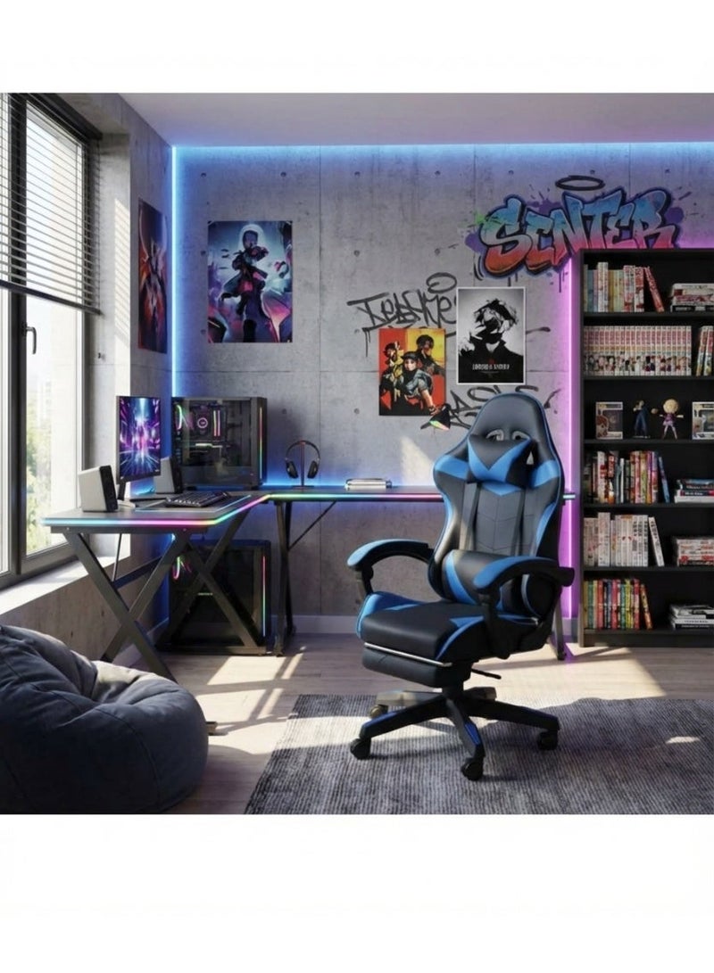 إكسبرت كرسي مكتب وألعاب مع مسند للذراعين والقدمين، كرسي دوار بظهر عالي قابل للإمالة ومسند للرأس والظهر ودعم قطني - Image 2