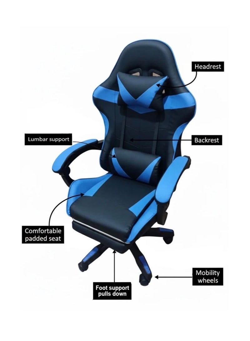 إكسبرت كرسي مكتب وألعاب مع مسند للذراعين والقدمين، كرسي دوار بظهر عالي قابل للإمالة ومسند للرأس والظهر ودعم قطني - Image 3