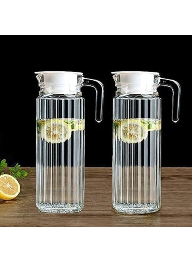Xboat 2Pcs Plastic Pitcher, 1.1L Clear Water Pitcher with Lid and Handle, BPA-Free Water Jar with Ribbed Design, Acrylic Fridge Pitcher, Easy Pour Plastic Pitcher for Sangria, Tea, Lemonade, Juice, Milk - Image 1
