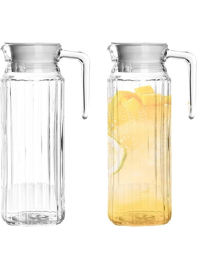 Xboat 2Pcs Plastic Pitcher, 1.1L Clear Water Pitcher with Lid and Handle, BPA-Free Water Jar with Ribbed Design, Acrylic Fridge Pitcher, Easy Pour Plastic Pitcher for Sangria, Tea, Lemonade, Juice, Milk - Image 2