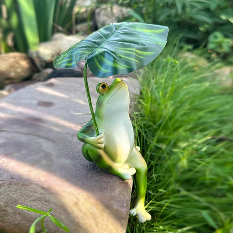 OwMell Frog Statue for Garden, Green Frog Figurine for Outdoor Decor Yard and Garden Decoration Resin Sculpture - Umbrella - Image 1