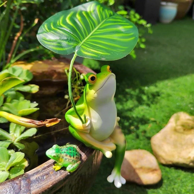 OwMell Frog Statue for Garden, Green Frog Figurine for Outdoor Decor Yard and Garden Decoration Resin Sculpture - Umbrella - Image 2