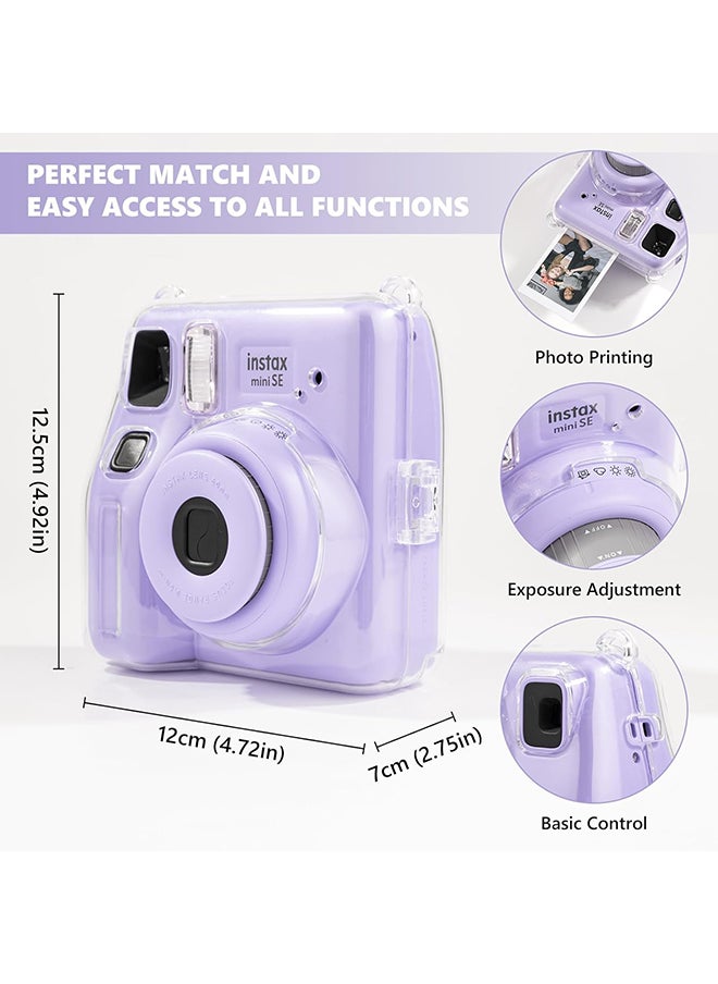 أو أوزون حافظة شفافة لكاميرا Fujifilm Instax Mini SE الفورية | غطاء حماية صلب من البولي كربونات مع جيب فيلم + ملصق لطيف وحزام قابل للإزالة - شفاف  - Image 3