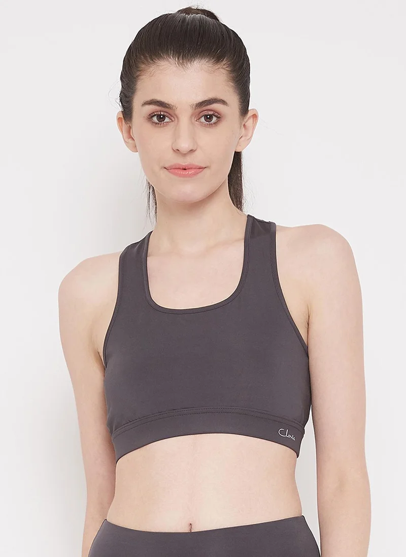 كلوفيا Clovia Medium Impact Padded Sports Bra with Removable Cups in Dark Grey
