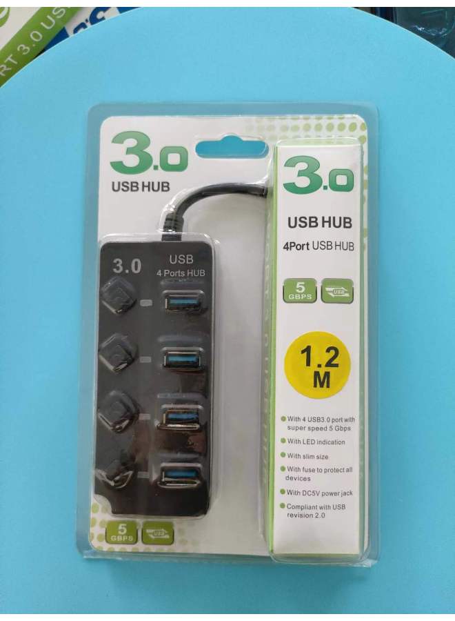 Usb 3.0 Hub 4-port Independent Button Switch High-speed Transmission One-to-four Expander Digital Computer/usb Hub/usb Hub-Number Of Interfaces:4 1.2 Meters Blister Packaging  - Image 1