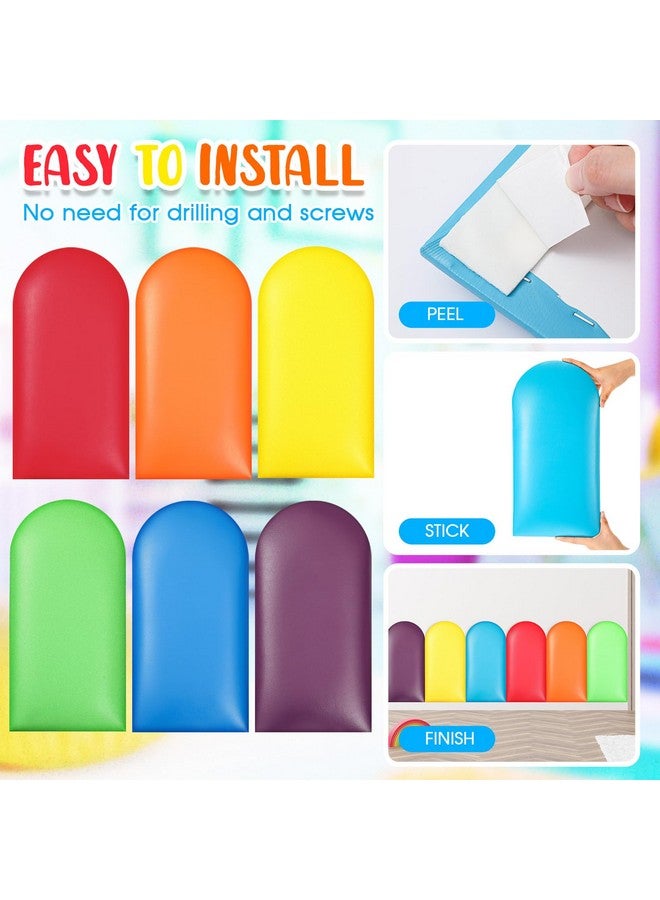 Jetec 6 Pcs Wall Padding for Kids with Autism Playroom Anti Collision 3D 15.75 x 7.87 Inch Peel and Stick Headboard Upholstered Wall Panels for Nursery Protection (Rainbow Color) - Image 3