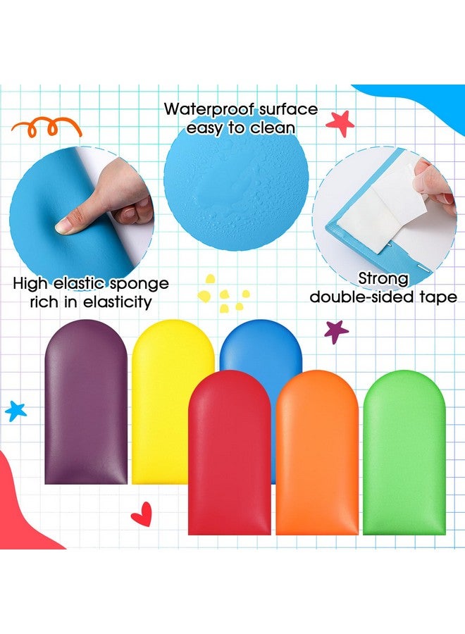 Jetec 6 Pcs Wall Padding for Kids with Autism Playroom Anti Collision 3D 15.75 x 7.87 Inch Peel and Stick Headboard Upholstered Wall Panels for Nursery Protection (Rainbow Color) - Image 2