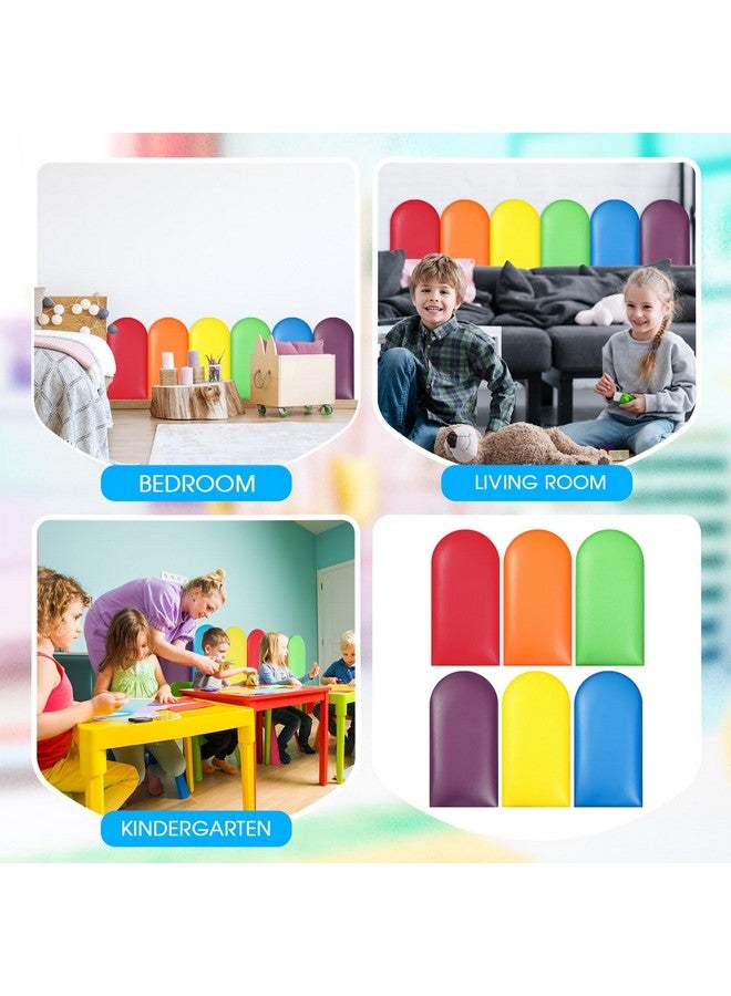 Jetec 6 Pcs Wall Padding for Kids with Autism Playroom Anti Collision 3D 15.75 x 7.87 Inch Peel and Stick Headboard Upholstered Wall Panels for Nursery Protection (Rainbow Color) - Image 4