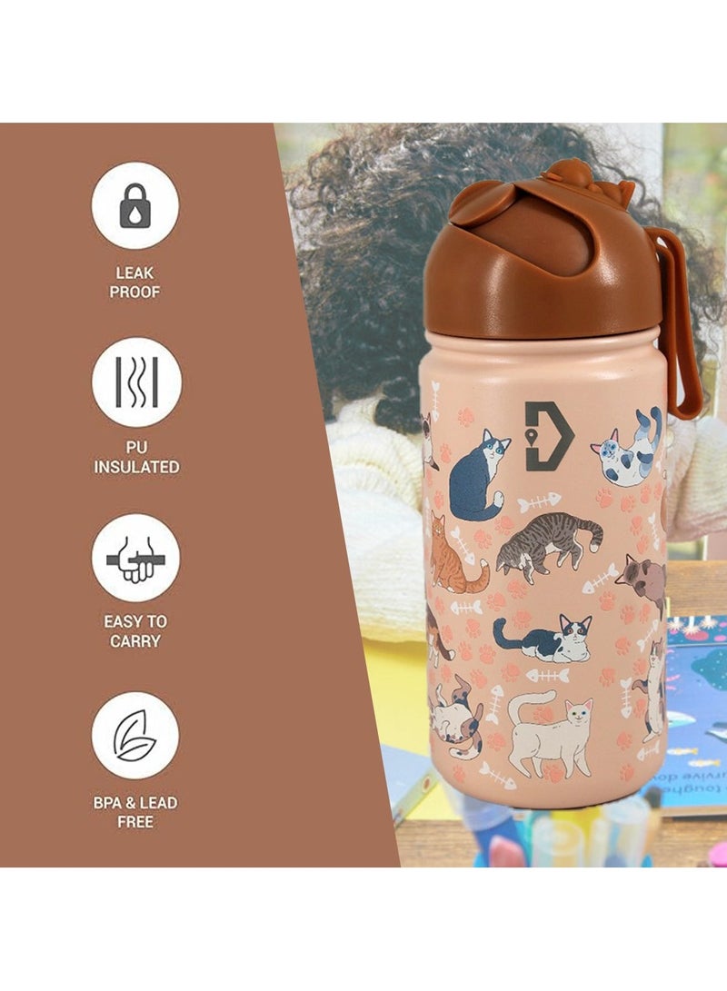 Delivus Kids Water Bottle Bpa Free 14 OZ with 2 Straws and Cleaning Set Children Double Wall Stainless Steel Drinking Bottles Thermos Insulation Flask ( Pink ) - Image 3